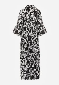 Renee - Czarno-Biała Rozkloszowana Sukienka Maxi na Guziki z Abstrakcyjnym Wzorem Uvellia. Kolor: czarny. Sezon: wiosna, lato. Długość: maxi #5