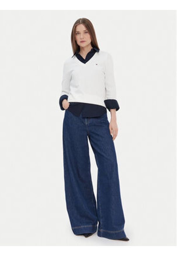 TOMMY HILFIGER - Tommy Hilfiger Sweter WW0WW42049 Biały Regular Fit. Kolor: biały. Materiał: syntetyk