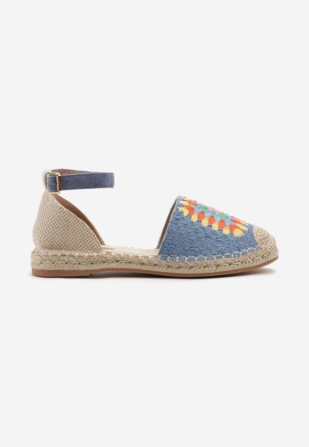 Born2be - Niebieskie Płaskie Espadryle Zapinane Wokół Kostki na Sprzączkę z Podeszwą z Juty Biovella. Zapięcie: sprzączka. Kolor: niebieski. Materiał: materiał. Sezon: lato. Obcas: na obcasie. Wysokość obcasa: niski