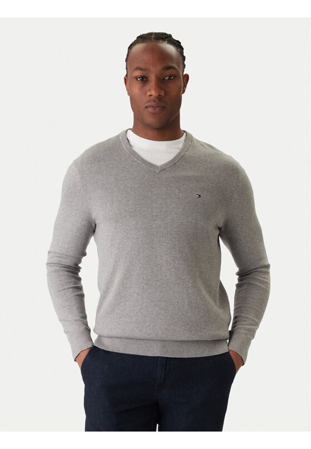 TOMMY HILFIGER - Tommy Hilfiger Sweter Essential MW0MW14745 Szary Regular Fit. Kolor: szary. Materiał: bawełna