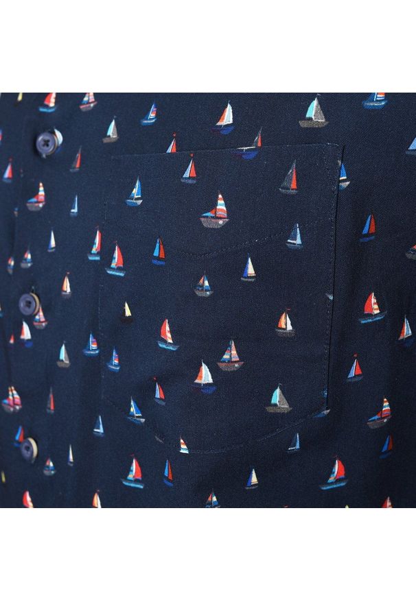 Granatowa Koszula o Prostym Kroju w Żaglówki - Pako Jeans. Okazja: na co dzień. Kolor: niebieski. Materiał: wiskoza, bawełna. Styl: casual