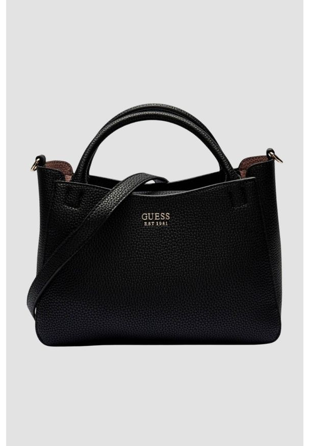 Guess - GUESS Сzarna damska klasyczna torebka SML Girlfriend Satchel. Kolor: czarny. Materiał: skórzane. Styl: klasyczny