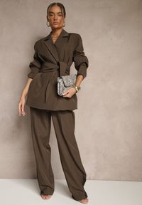 Renee - Brązowe Spodnie Garniturowe High Waist Annavia. Okazja: na spotkanie biznesowe. Stan: podwyższony. Kolor: brązowy. Styl: elegancki, biznesowy