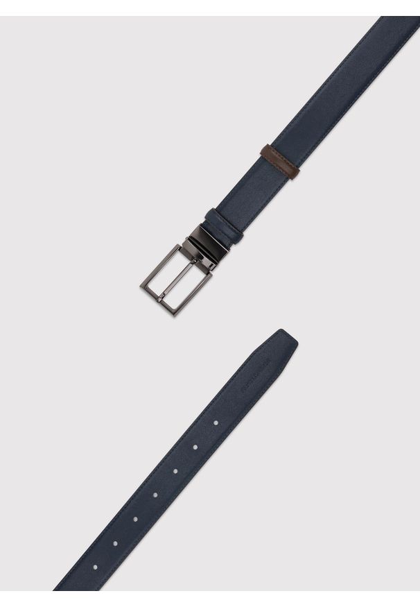 Pako Lorente - PAKO LORENTE – Dwustronny skórzany pasek męski. Materiał: skóra