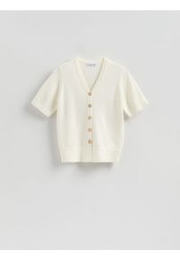 Reserved - Kardigan z dekoracyjnymi guzikami - złamana biel. Materiał: dzianina, wełna #1