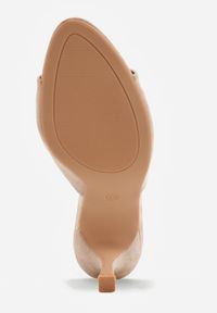 Renee - Beżowe Klapki na Szpilce z Imitacji Zamszu z Noskiem Peep Toe Merissaura. Nosek buta: otwarty. Kolor: beżowy. Materiał: zamsz. Obcas: na szpilce #3