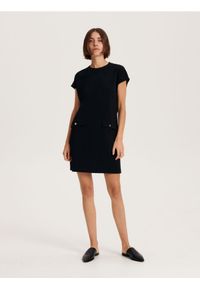 Reserved - Sukienka mini - czarny. Kolor: czarny. Materiał: dzianina. Wzór: gładki. Typ sukienki: proste. Długość: mini #1