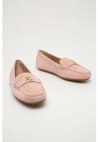 Lauren Ralph Lauren - Mokasyny zamszowe. Nosek buta: okrągły. Kolor: różowy. Materiał: zamsz. Wzór: gładki #3