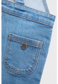 Mango Kids - Kombinezon dziecięcy Emille 809-104 cm. Kolor: niebieski. Materiał: bawełna, jeans, denim, materiał, elastan, poliester. Długość rękawa: na ramiączkach. Długość: długie. Wzór: gładki #4