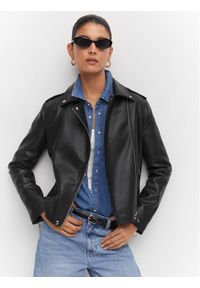 mango - Kurtka skórzana Mango. Kolor: czarny. Materiał: skóra #1