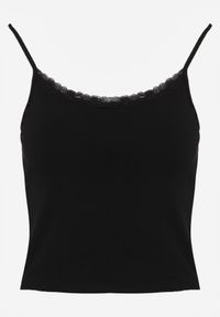 Born2be - Czarny Bawełniany Top Bieliźniany z Koronką na Regulowanych Ramiączkach Beralisa. Okazja: na co dzień. Kolor: czarny. Materiał: bawełna, koronka. Długość rękawa: na ramiączkach. Wzór: koronka. Sezon: zima, jesień. Styl: casual, klasyczny #2