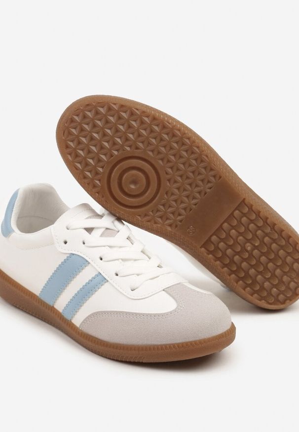 Renee - Biało-Niebieskie Sneakersy z Dwoma Paskami na Cholewce przed Kostkę Ulirana. Wysokość cholewki: przed kostkę. Zapięcie: pasek. Kolor: biały. Szerokość cholewki: normalna