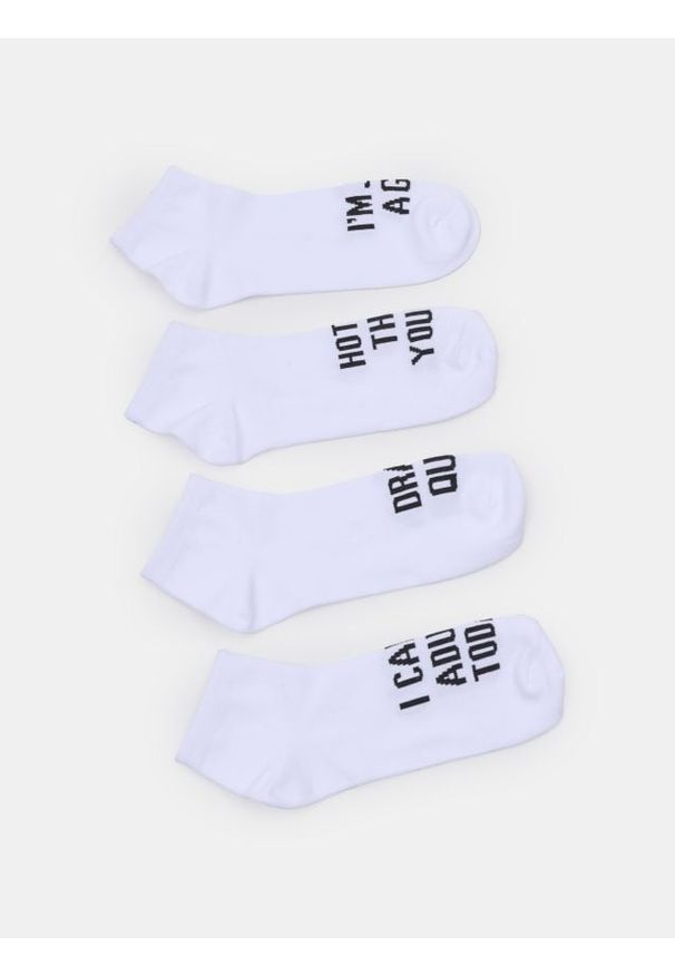 Sinsay - Stopki z humorystycznymi tekstami 4 pack - biały. Kolor: biały
