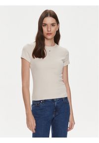Tommy Jeans T-Shirt Essential DW0DW17383 Beżowy Slim Fit. Kolor: beżowy. Materiał: bawełna #1