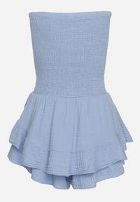 Born2be - Jasnoniebieski Kombinezon z Bawełny z Elastyczną Gumką w Talii i Falbanką Olialia. Okazja: na spacer. Kolor: niebieski. Materiał: bawełna. Sezon: lato #4