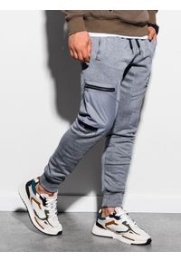 Ombre Clothing - Spodnie męskie dresowe joggery - szary melanż V3 P917 - L. Kolor: szary. Materiał: dresówka. Wzór: melanż #5