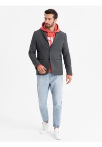 Ombre Clothing - Elegancka marynarka męska z dekoracyjnymi guzikami na mankietach - grafitowa V1. Kolor: szary. Materiał: poliester. Styl: elegancki #5