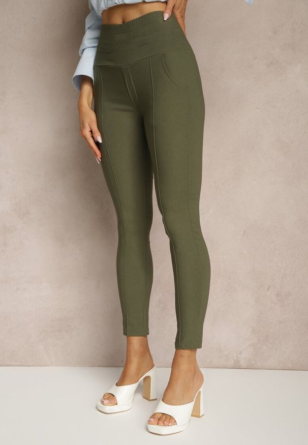 Renee - Ciemnozielone Spodnie Skinny High Waist Kolanira. Okazja: na co dzień. Stan: podwyższony. Kolor: zielony. Styl: sportowy, casual
