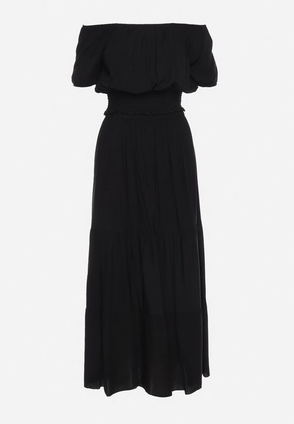 Born2be - Czarny Komplet na Lato z Wiskozy Bluzka Hiszpanka i Rozkloszowana Spódnica Svaine. Kolor: czarny. Materiał: wiskoza