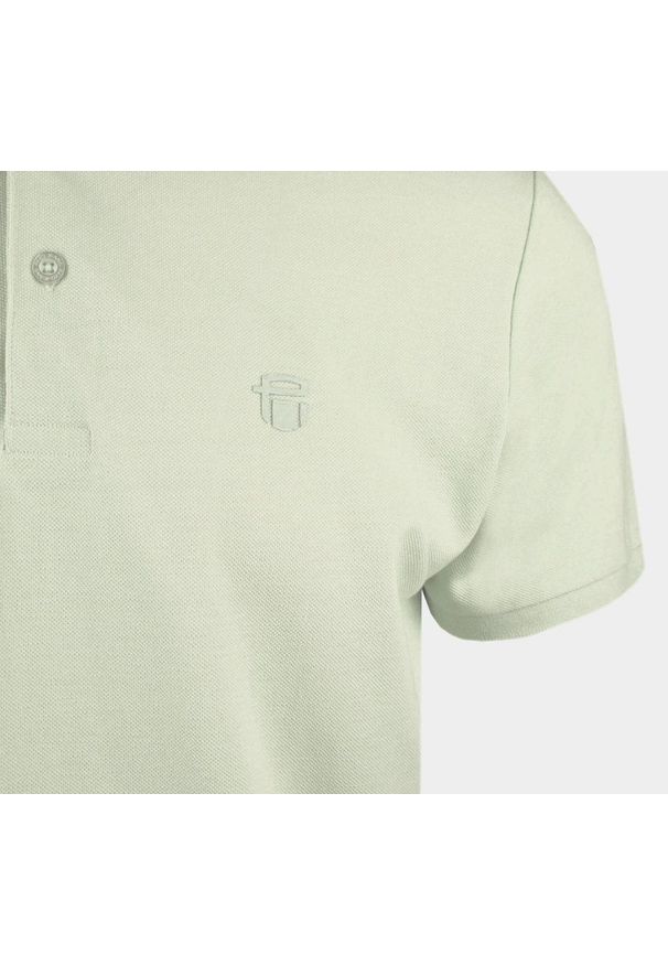Męski T-Shirt (Koszulka) z Dekoltem na Guziki - Pako Jeans - Miętowa. Okazja: na co dzień. Kolor: miętowy. Materiał: bawełna. Styl: casual