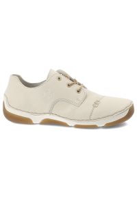 Półbuty damskie Rieker, niska klasyczna forma z wiązaniem elastyczna podeszwa zapewniająca komfort chodzenia, białe, 55920-80. Okazja: na spacer, na co dzień. Zapięcie: sznurówki. Kolor: biały. Materiał: skóra ekologiczna. Styl: klasyczny #6