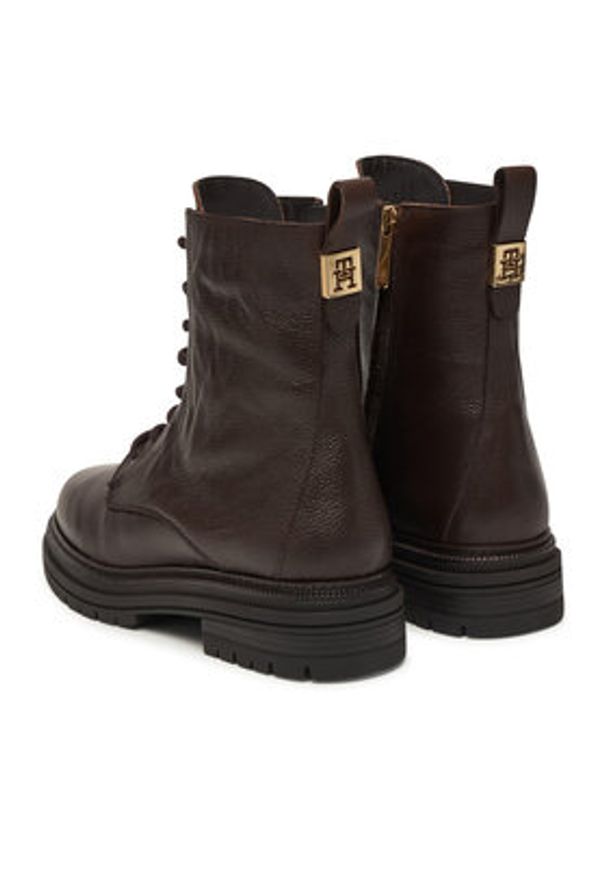 TOMMY HILFIGER - Tommy Hilfiger Trapery Th Plaque Pebble Lace Boot Warm FW0FW08767 Brązowy. Kolor: brązowy. Materiał: skóra