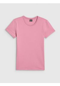 4f - 4F T-shirt slim gładki damski - różowy S. Okazja: na co dzień. Kolor: różowy. Materiał: bawełna, materiał. Długość: długie. Wzór: gładki. Styl: klasyczny, casual #1