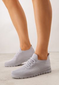 Born2be - Szare Sznurowane Buty Sportowe Sneakersy z Siateczki Caeolea. Okazja: na co dzień. Kolor: szary. Materiał: jeans. Sport: fitness, joga i pilates #1