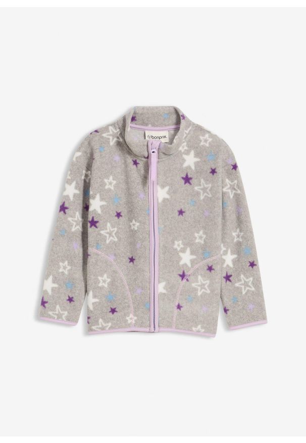 bonprix - Przytulna bluza rozpinana z polaru, z kontrastowymi detalami. Kolor: szary. Materiał: polar