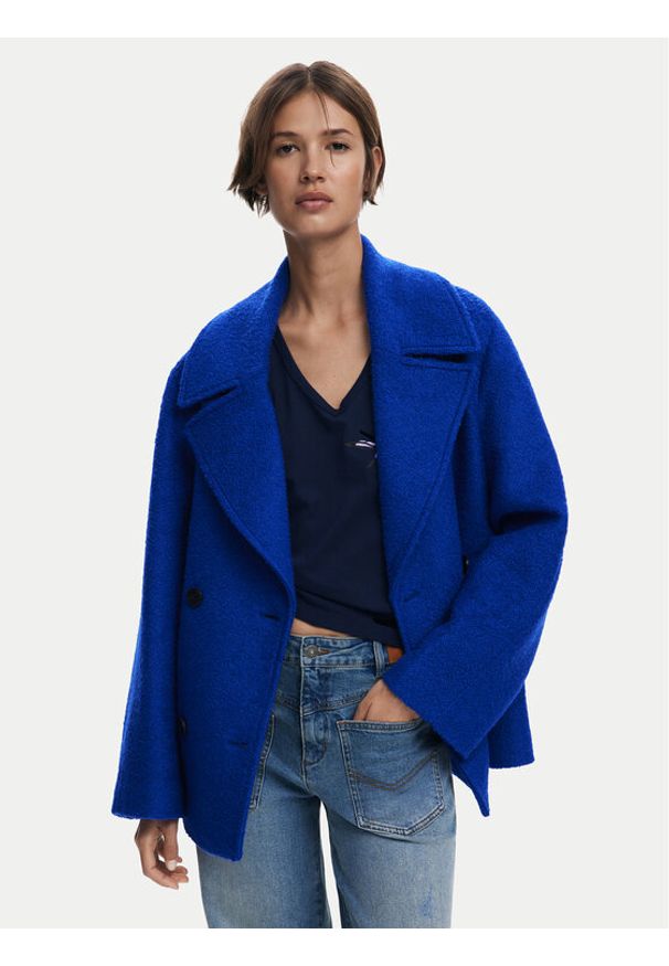 Desigual Płaszcz wełniany Shortcolor 25WWEW11 Niebieski Regular Fit. Kolor: niebieski. Materiał: wiskoza, wełna