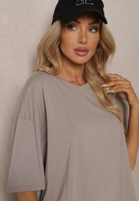 Renee - Beżowy T-shirt z Krótkim Rękawem z Bawełny Bavima. Kolor: beżowy. Materiał: bawełna. Długość rękawa: krótki rękaw. Długość: krótkie