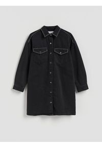 Reserved - Jeansowa sukienka mini - czarny. Kolor: czarny. Materiał: jeans. Typ sukienki: proste. Długość: mini #1