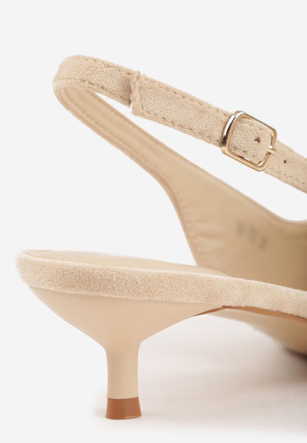 Born2be - Beżowe Czółenka na Szpilce Typu Kaczuszka z Odkrytą Piętą Vetiena. Okazja: na co dzień. Zapięcie: sprzączka. Kolor: beżowy. Materiał: jeans. Obcas: na szpilce. Styl: wizytowy, casual, klasyczny, elegancki