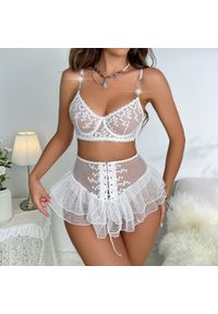 Intica - Komplet bielizny z półgorsetem modelującym Jon. Kolor: biały. Materiał: tkanina, koronka. Wzór: aplikacja, haft, koronka