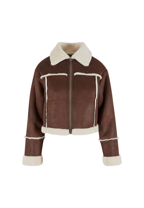 Kurtka ze skóry owczej damska Urban Classics. Kolor: brązowy. Materiał: skóra