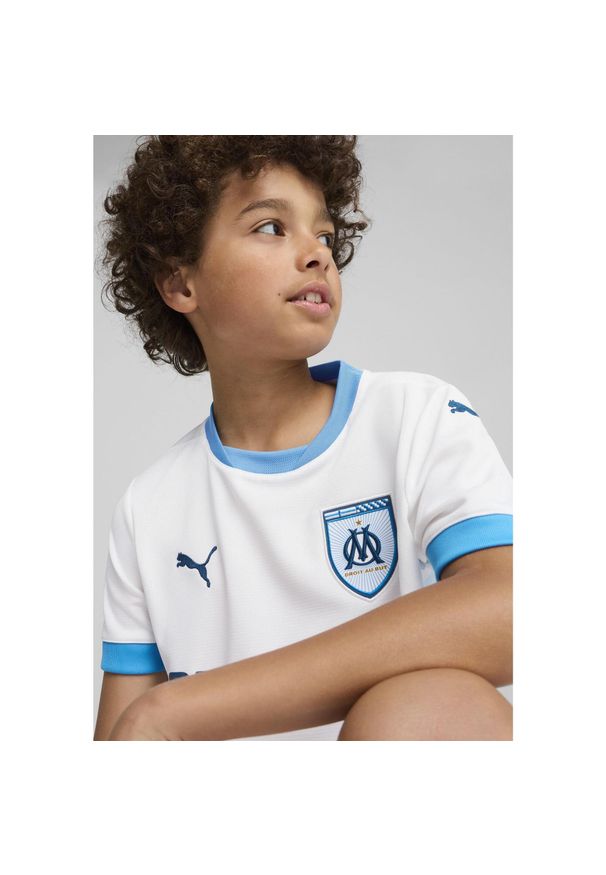 Puma - Młodzieżowa koszulka domowa Olympique Marsylia 24/25 PUMA White Bleu Azur Blue. Kolor: biały, wielokolorowy, niebieski