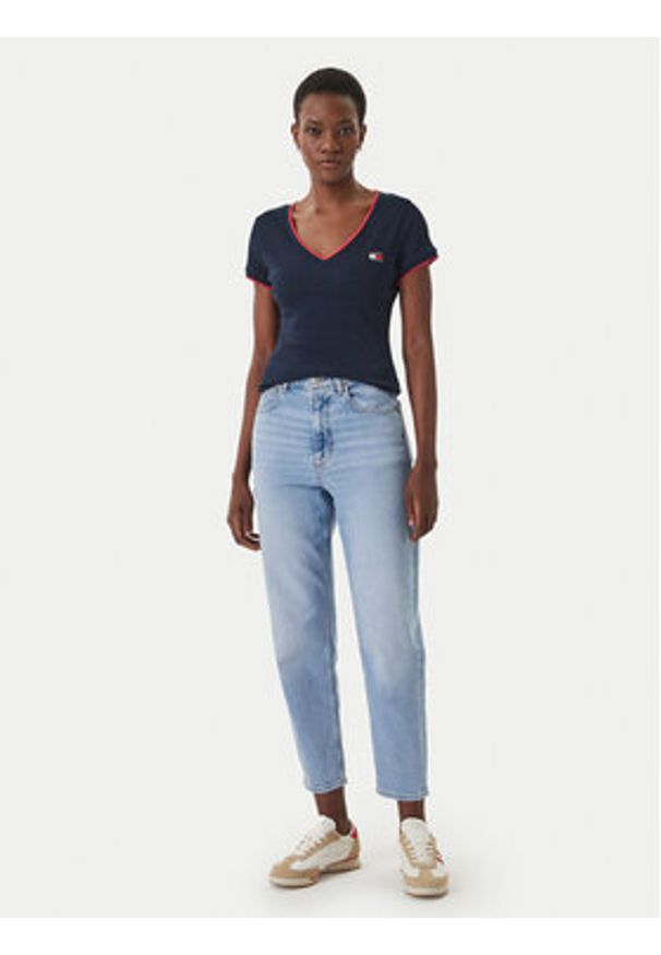 Tommy Jeans T-Shirt DW0DW22275 Niebieski Slim Fit. Kolor: niebieski. Materiał: bawełna