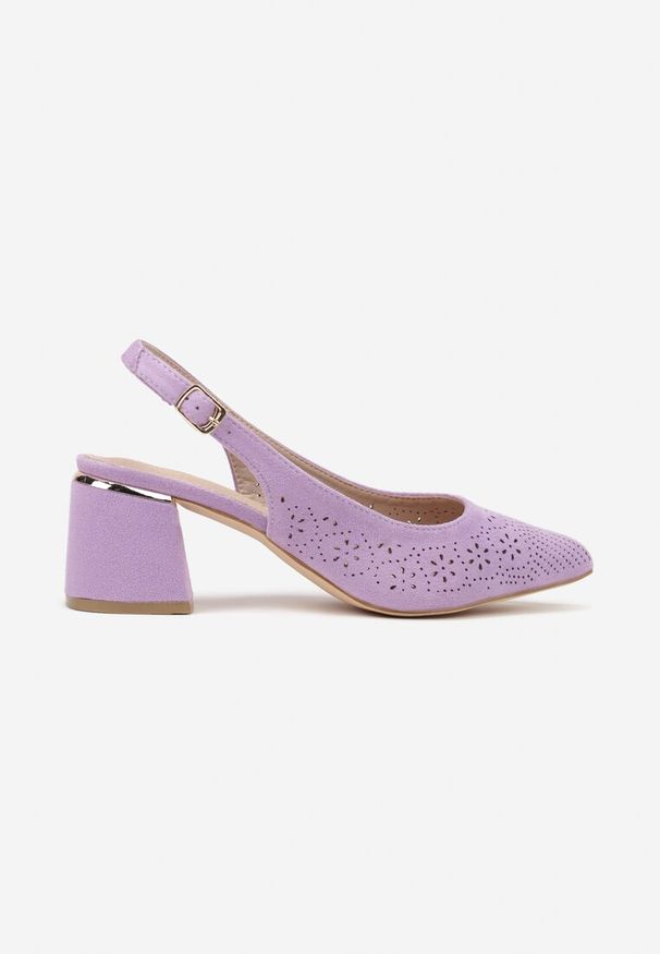 Renee - Fioletowe Sandały Vices na Słupku Slingback ze Skórzaną Wkładką i Ażurowym Wzorem Iffinira. Zapięcie: sprzączka. Kolor: fioletowy. Materiał: skóra. Wzór: ażurowy. Sezon: lato. Obcas: na słupku. Wysokość obcasa: średni
