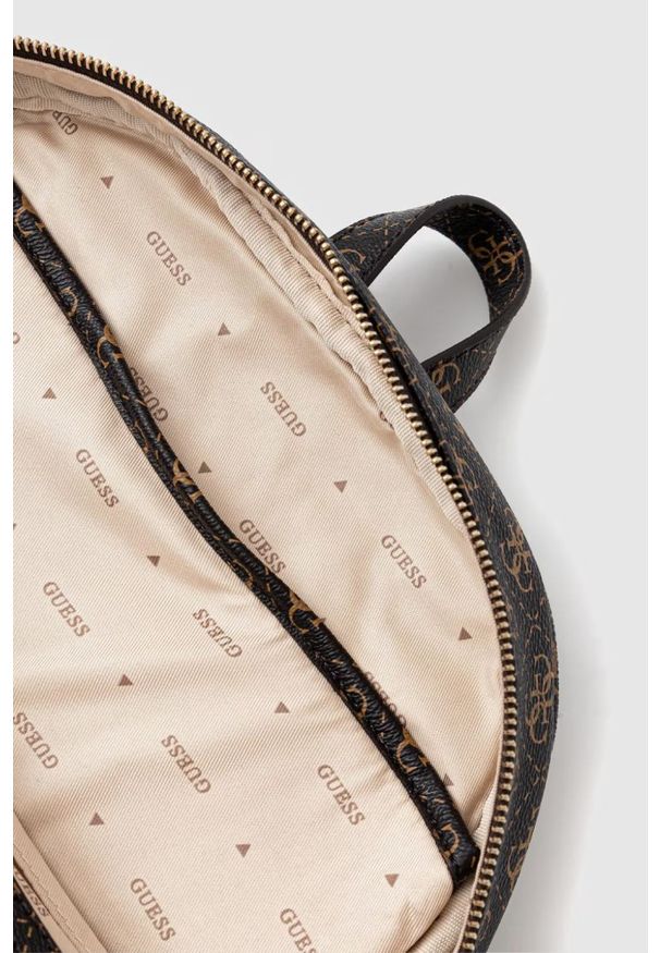 Guess - GUESS Brązowy damski logowany plecak Power Play II. Kolor: brązowy. Materiał: skóra ekologiczna