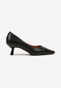 Born2be - Czarne Czółenka Vices na Obcasie w Stylu Kaczuszki z Wkładką ze Skóry Naturalnej Lukke. Kolor: czarny. Materiał: skóra. Obcas: na obcasie. Styl: elegancki. Wysokość obcasa: średni