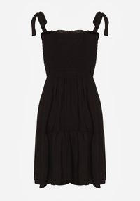 Renee - Czarna Bawełniana Sukienka na Ramiączkach z Gumką w Pasie o Rozkloszowanym Kroju Holfea. Okazja: na co dzień, do pracy, na spacer. Kolor: czarny. Materiał: bawełna. Długość rękawa: na ramiączkach. Sezon: lato. Typ sukienki: rozkloszowane, proste. Styl: casual, klasyczny, elegancki #3