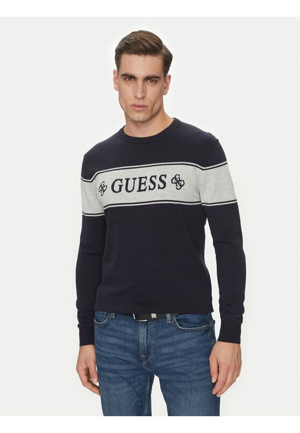 Guess Sweter M5GR05 Z3MI1 Granatowy Regular Fit. Kolor: niebieski. Materiał: bawełna