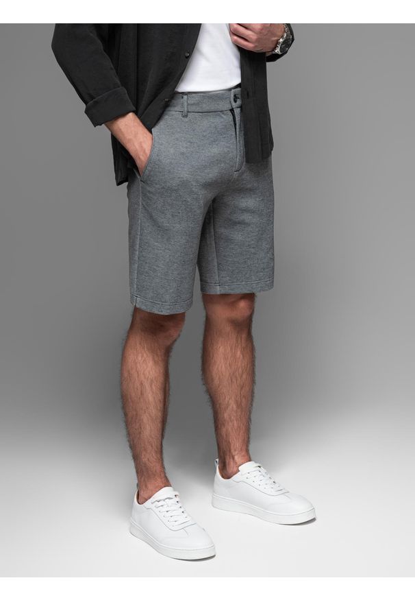 Ombre Clothing - Krótkie spodenki męskie SLIM FIT ze strukturalnej melanżowej dzianiny – czarne V2 OM-SRCS-0166 - XXL. Kolor: czarny. Materiał: dzianina. Długość: krótkie. Wzór: melanż. Styl: wakacyjny