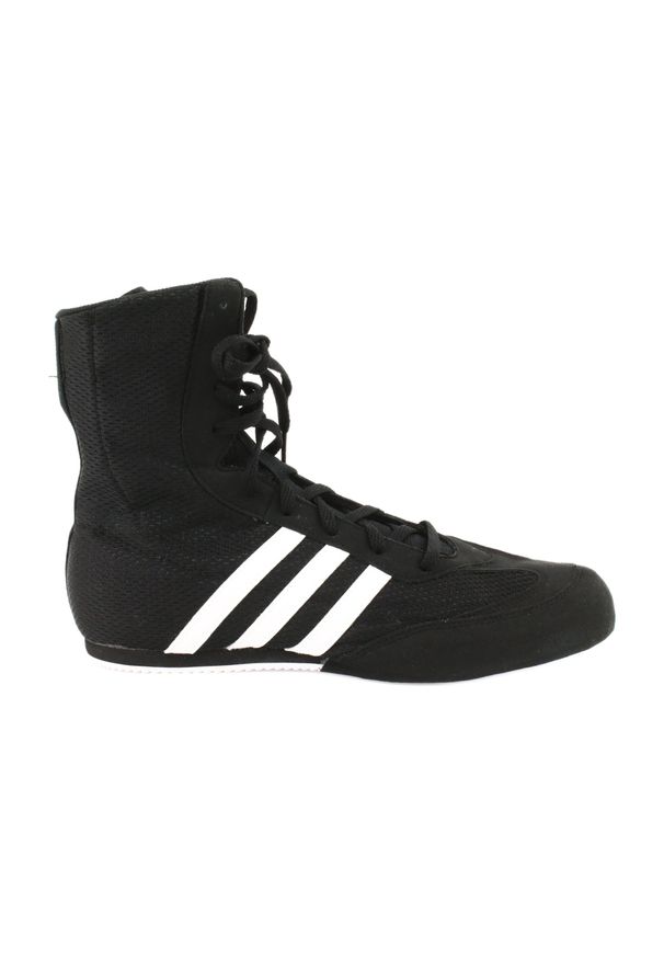 Adidas - Buty bokserskie adidas Box Hog 2 FX0561 czarne. Wysokość cholewki: przed kostkę. Zapięcie: pasek. Kolor: czarny. Materiał: tkanina, syntetyk, zamsz, materiał. Szerokość cholewki: normalna. Wzór: paski