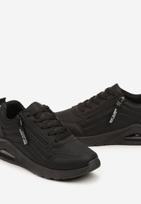 Renee - Czarne Sneakersy na Platformie z Przezroczystą Wstawką i Suwakiem z Napisami Valentinae. Okazja: na co dzień. Kolor: czarny. Materiał: jeans. Wzór: napisy. Obcas: na platformie. Wysokość obcasa: średni #4