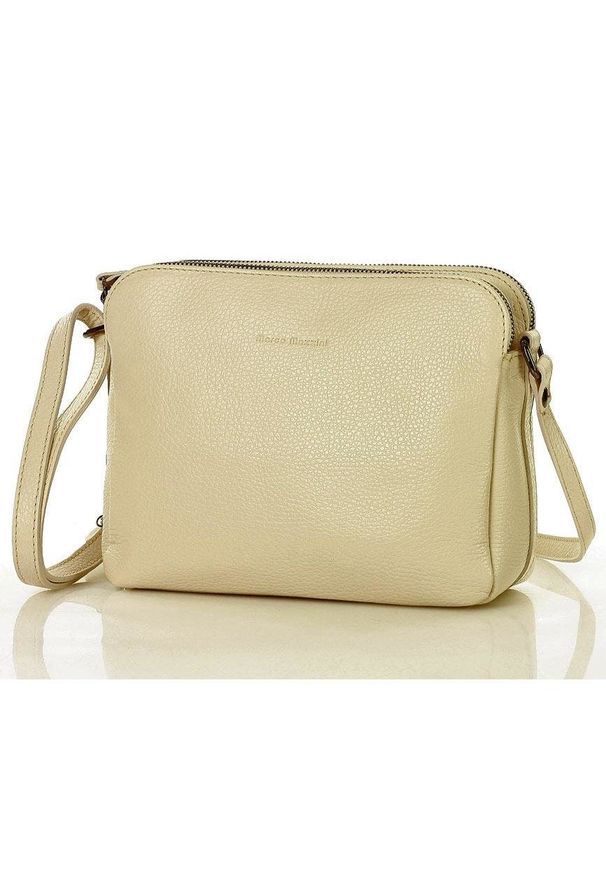 Beżowa Torebka Skórzana Crossbody Listonoszka MARCO MAZZINI. Kolor: beżowy. Materiał: skórzane
