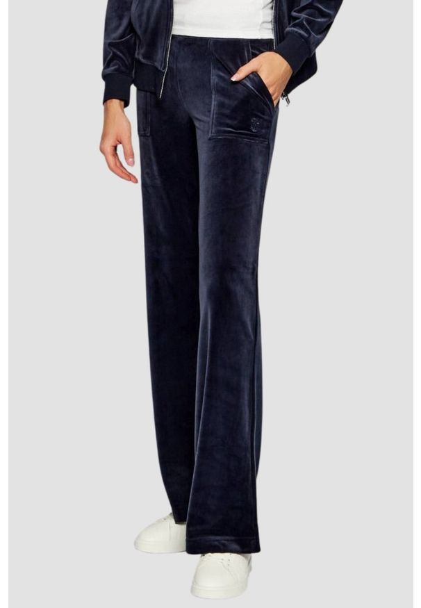 Juicy Couture - JUICY COUTURE Granatowe spodnie dresowe damskie Layla Low Rise, Rozmiar XS. Kolor: niebieski. Materiał: dresówka