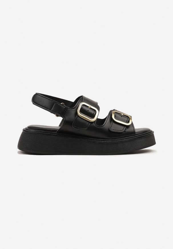 Born2be - Czarne Sandały na Grubej Podeszwie z Klamrami Vilvanis. Okazja: na co dzień, na spacer. Zapięcie: klamry. Kolor: czarny. Obcas: na platformie. Styl: elegancki, casual