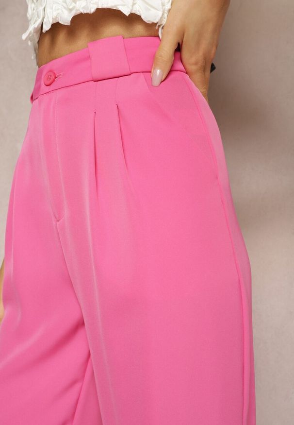 Renee - Fuksjowe Eleganckie Spodnie Zapinane na Zamek Błyskawiczny Andantino. Okazja: na co dzień. Stan: podwyższony. Kolor: różowy. Styl: elegancki