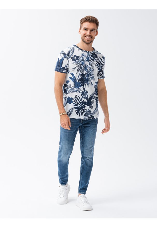 Niebieski t-shirt Ombre Clothing klasyczny, z nadrukiem
